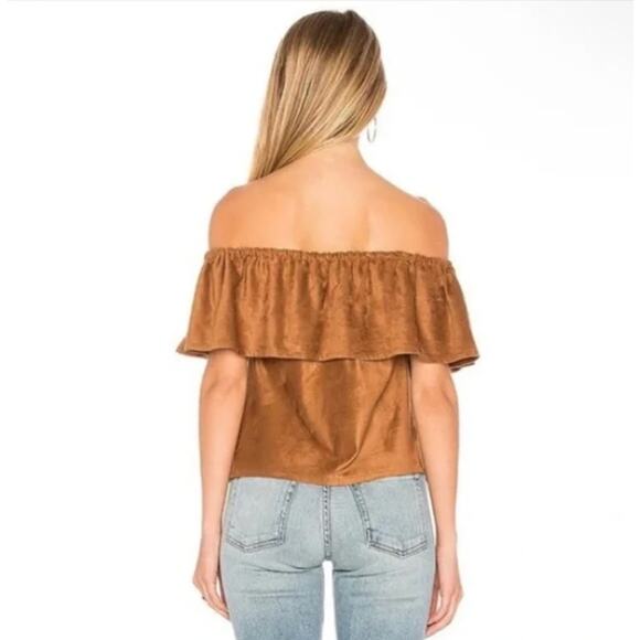 Cupcakes and Cashmere Medium Brown Tan Jennings Faux Suede Off The Shoulder Top - Picture 11 of 12